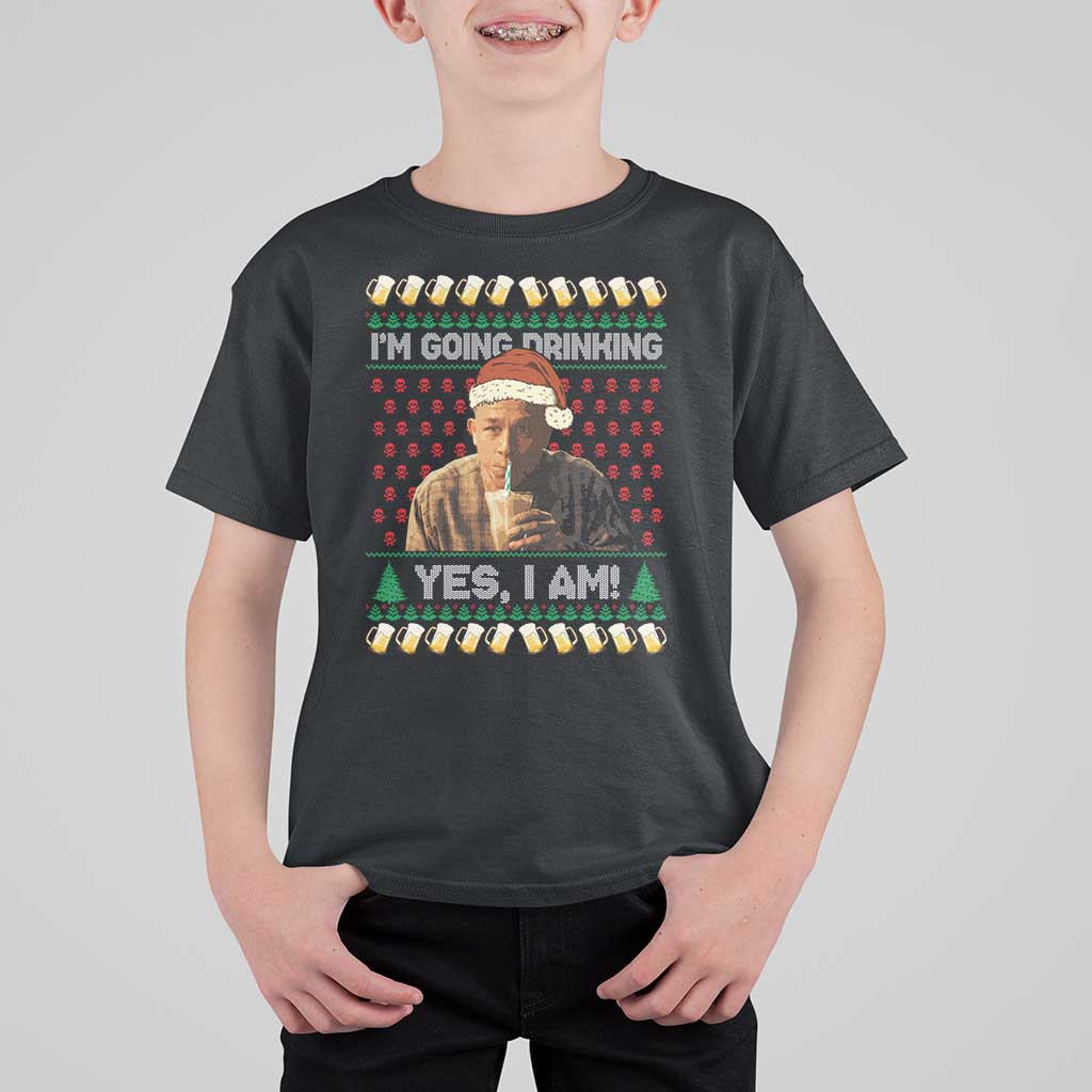 Funny Ed Gein Drinking Wine T Shirt For Kid Im Going Drinking Yes I Am Christmas Meme - Wonder Print Shop