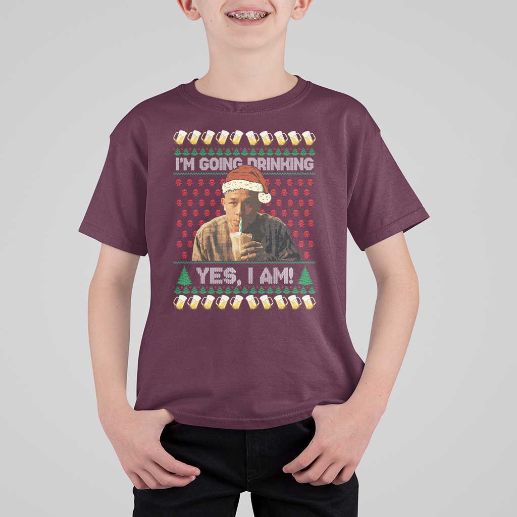 Funny Ed Gein Drinking Wine T Shirt For Kid Im Going Drinking Yes I Am Christmas Meme - Wonder Print Shop