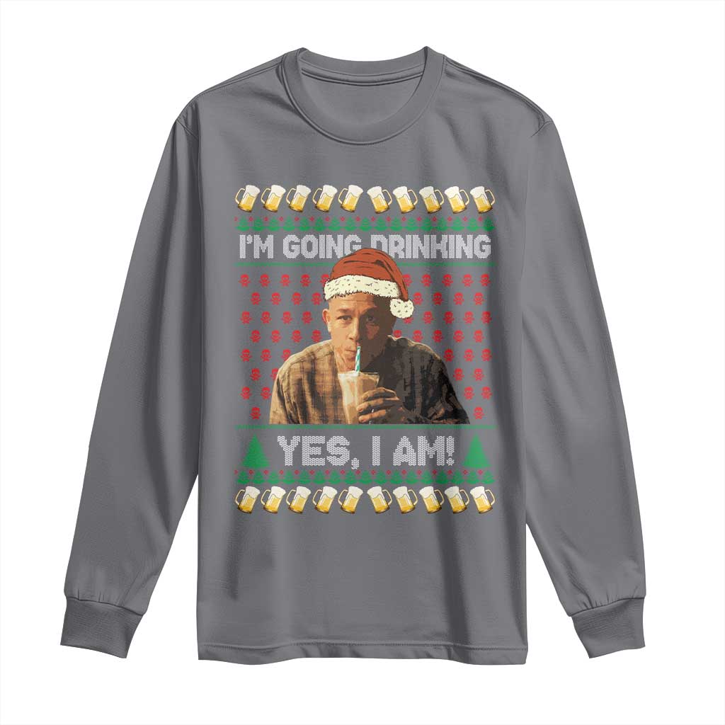 Funny Ed Gein Drinking Wine Long Sleeve Shirt Im Going Drinking Yes I Am Christmas Meme - Wonder Print Shop