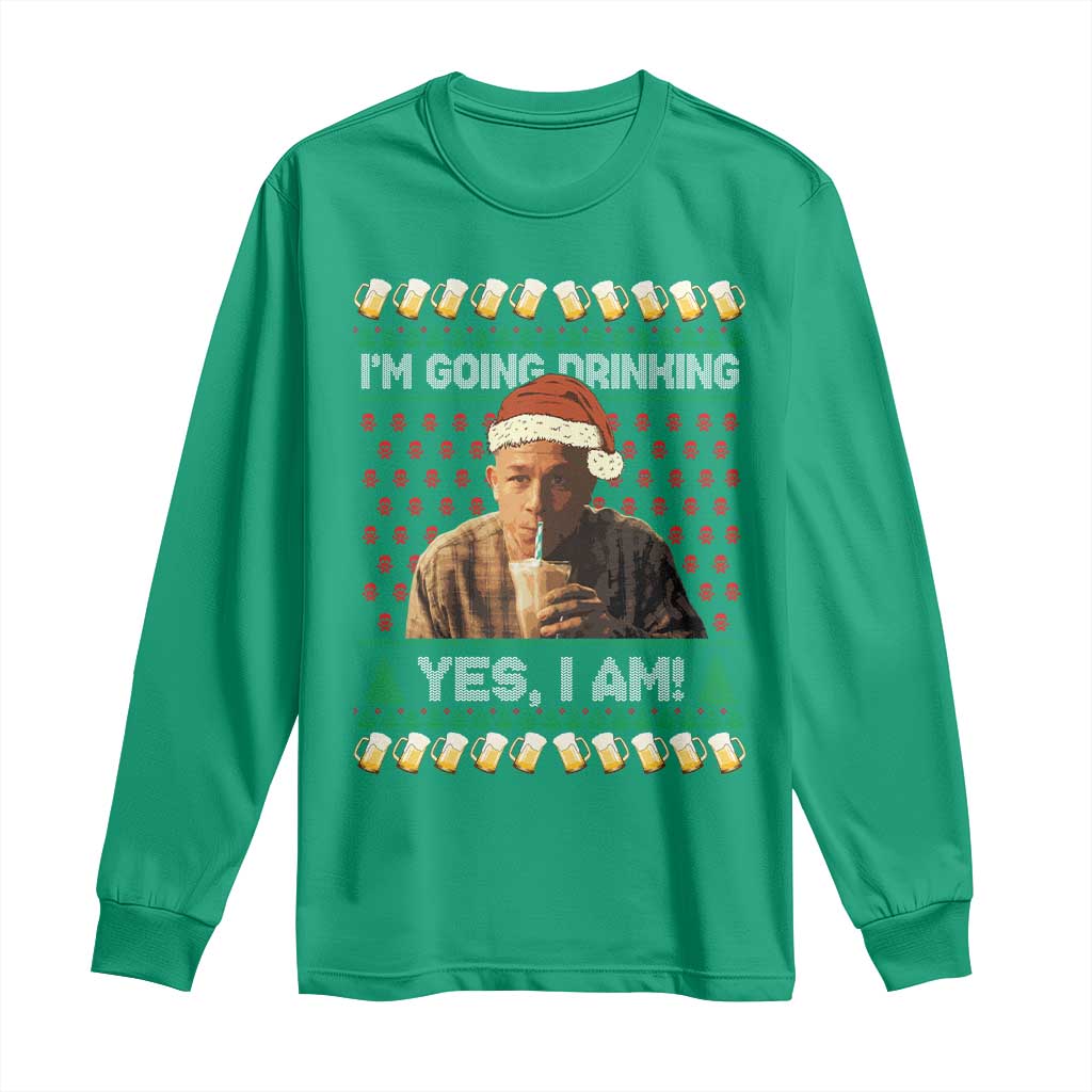 Funny Ed Gein Drinking Wine Long Sleeve Shirt Im Going Drinking Yes I Am Christmas Meme - Wonder Print Shop