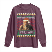 Funny Ed Gein Drinking Wine Long Sleeve Shirt Im Going Drinking Yes I Am Christmas Meme - Wonder Print Shop