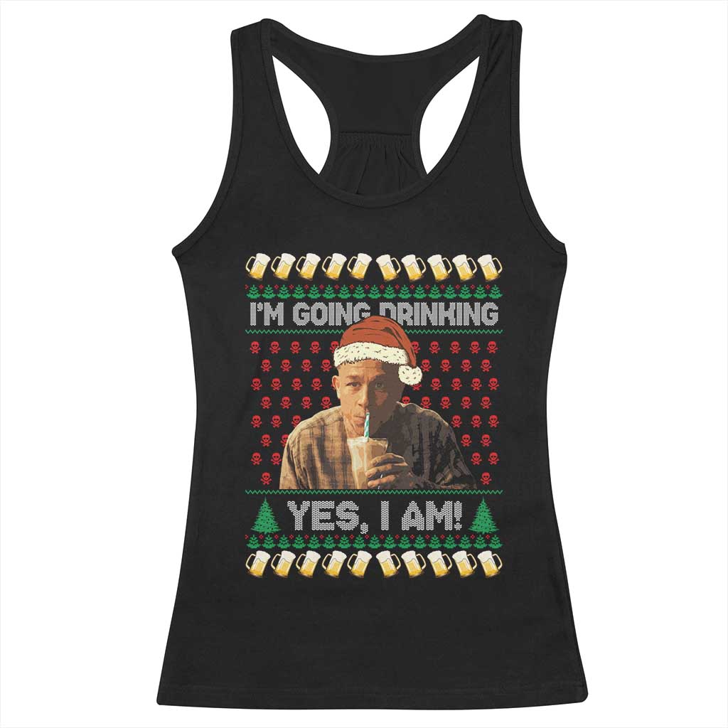 Funny Ed Gein Drinking Wine Racerback Tank Top Im Going Drinking Yes I Am Christmas Meme - Wonder Print Shop
