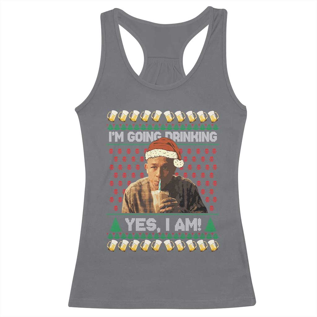 Funny Ed Gein Drinking Wine Racerback Tank Top Im Going Drinking Yes I Am Christmas Meme - Wonder Print Shop
