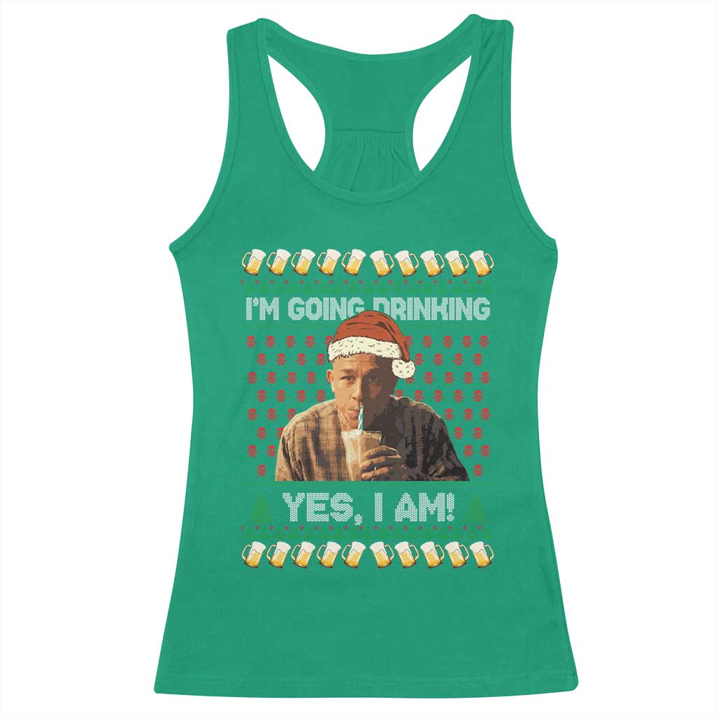 Funny Ed Gein Drinking Wine Racerback Tank Top Im Going Drinking Yes I Am Christmas Meme - Wonder Print Shop