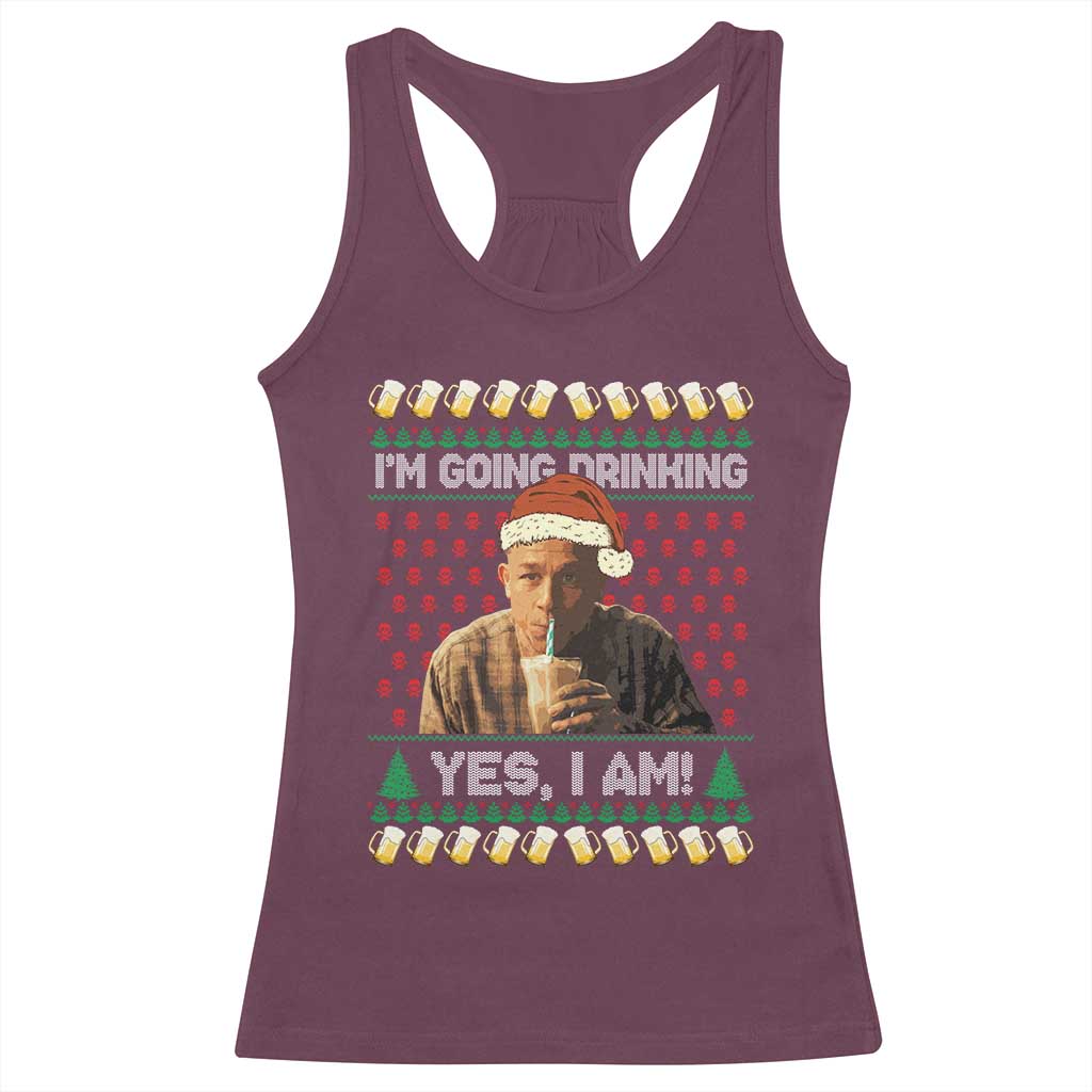 Funny Ed Gein Drinking Wine Racerback Tank Top Im Going Drinking Yes I Am Christmas Meme - Wonder Print Shop