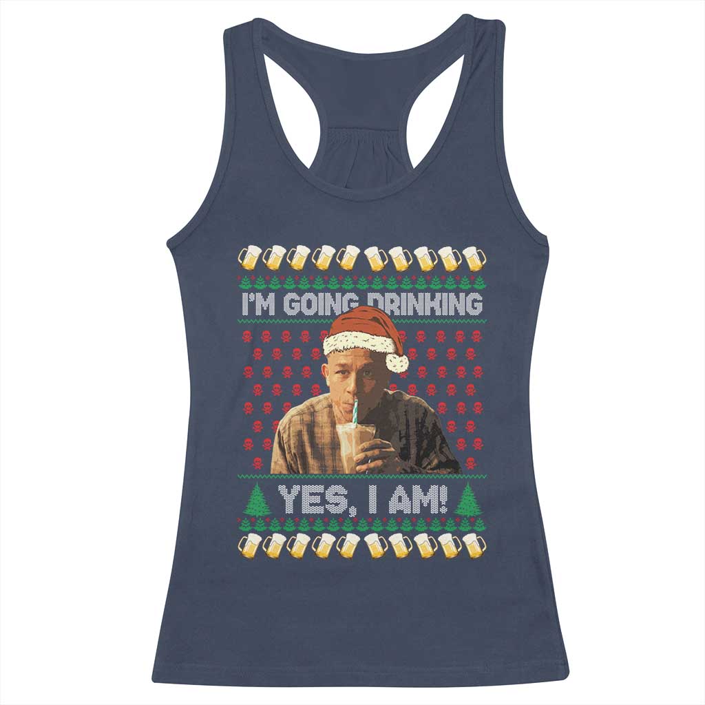 Funny Ed Gein Drinking Wine Racerback Tank Top Im Going Drinking Yes I Am Christmas Meme - Wonder Print Shop