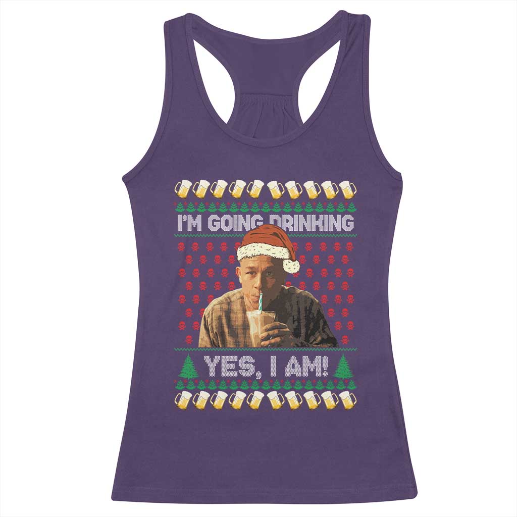 Funny Ed Gein Drinking Wine Racerback Tank Top Im Going Drinking Yes I Am Christmas Meme - Wonder Print Shop