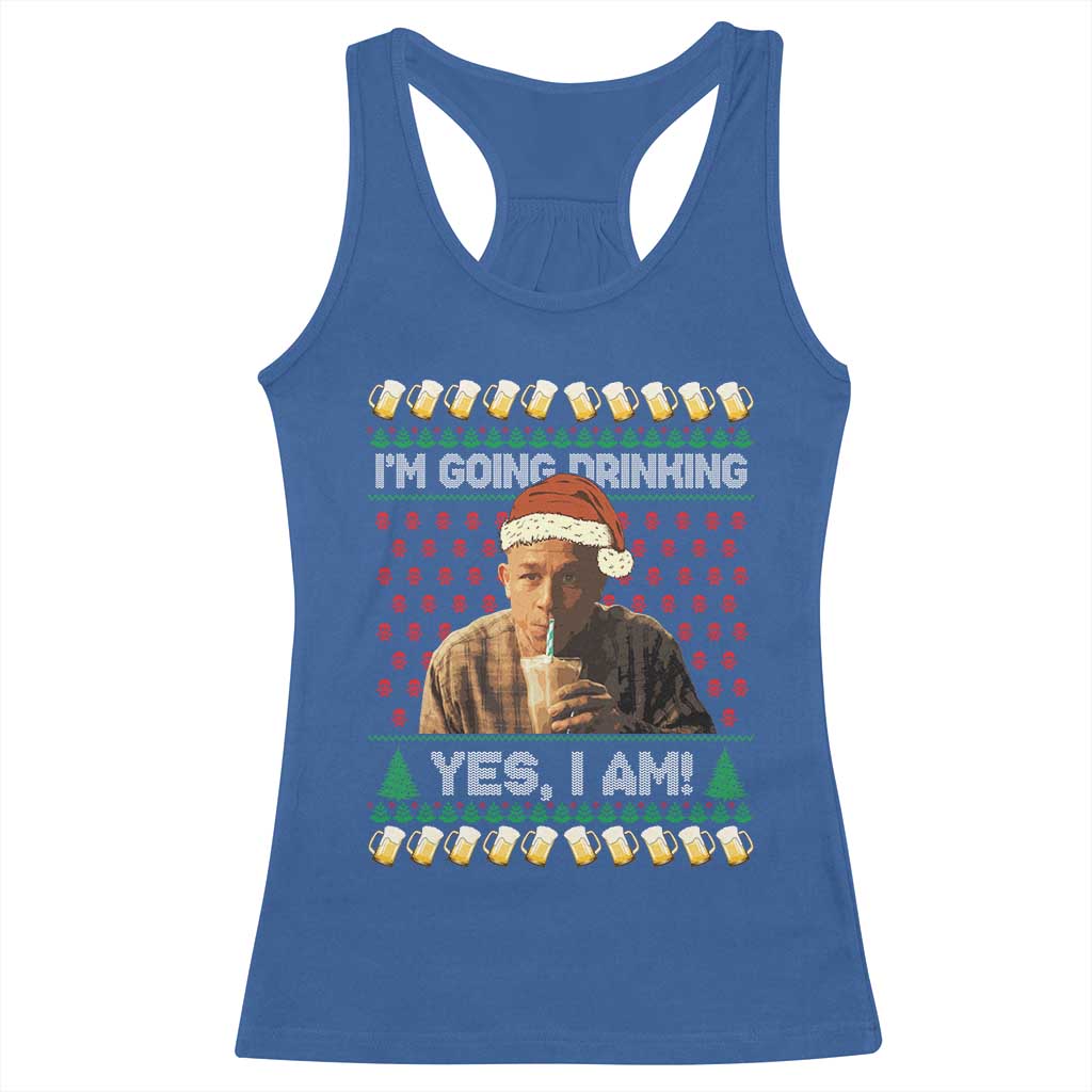 Funny Ed Gein Drinking Wine Racerback Tank Top Im Going Drinking Yes I Am Christmas Meme - Wonder Print Shop
