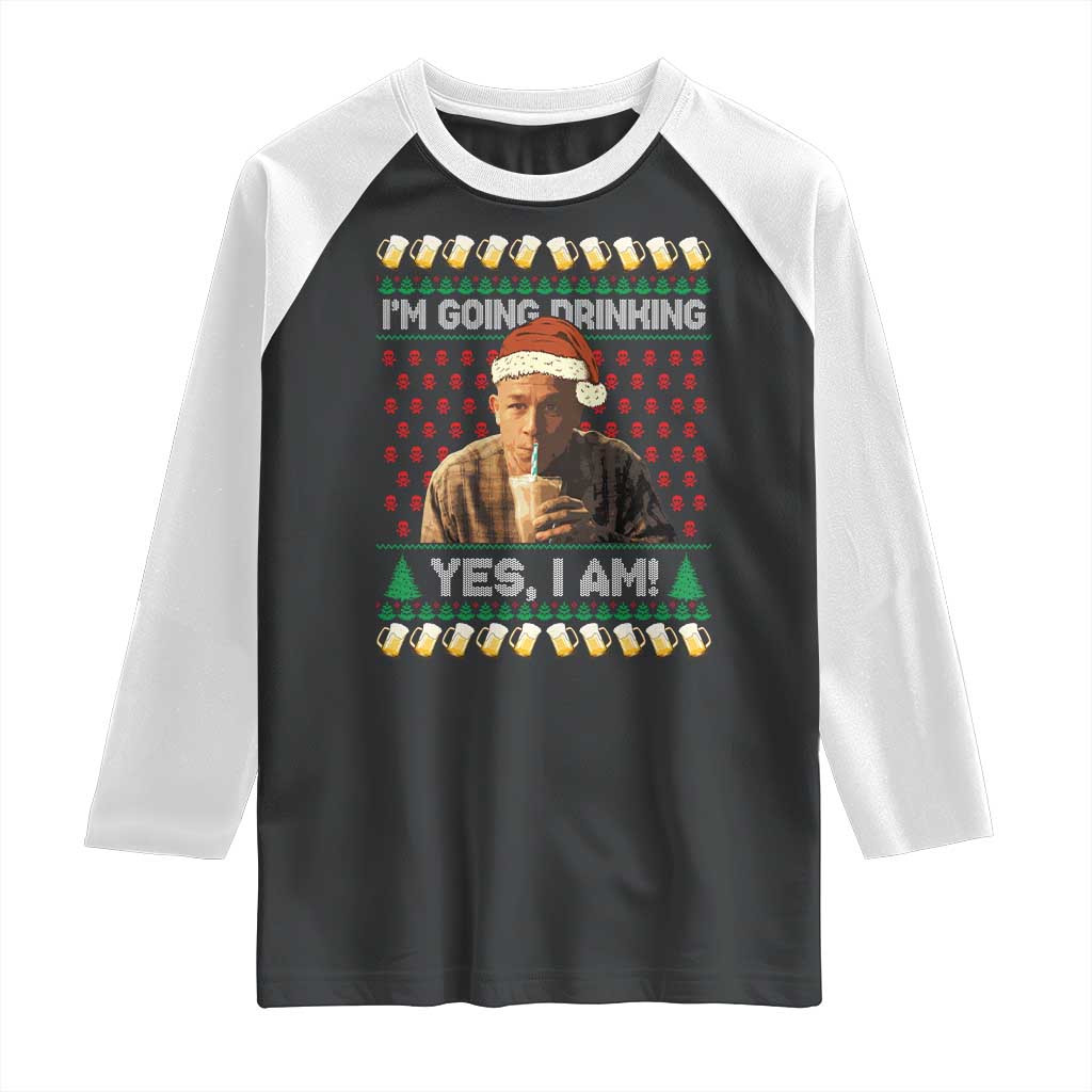 Funny Ed Gein Drinking Wine Raglan Shirt Im Going Drinking Yes I Am Christmas Meme - Wonder Print Shop