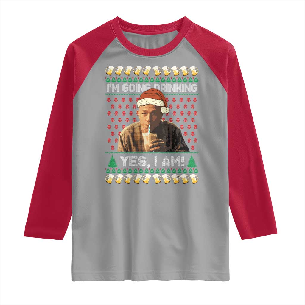 Funny Ed Gein Drinking Wine Raglan Shirt Im Going Drinking Yes I Am Christmas Meme - Wonder Print Shop