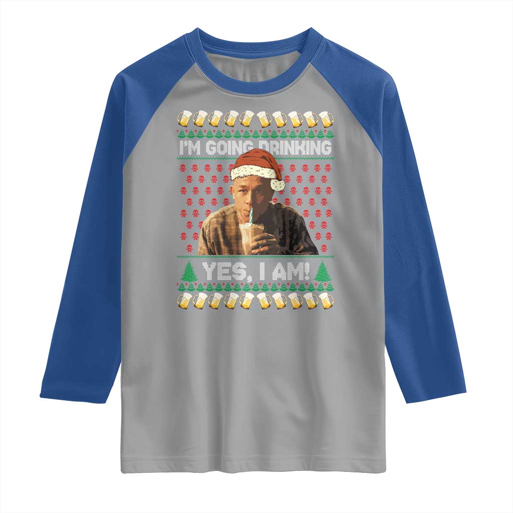 Funny Ed Gein Drinking Wine Raglan Shirt Im Going Drinking Yes I Am Christmas Meme - Wonder Print Shop