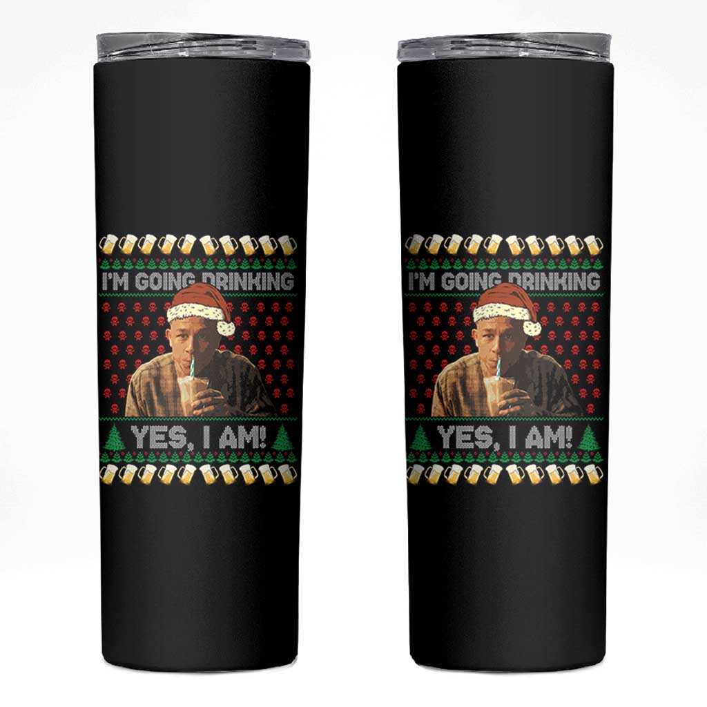 Funny Ed Gein Drinking Wine Skinny Tumbler Im Going Drinking Yes I Am Christmas Meme - Wonder Print Shop