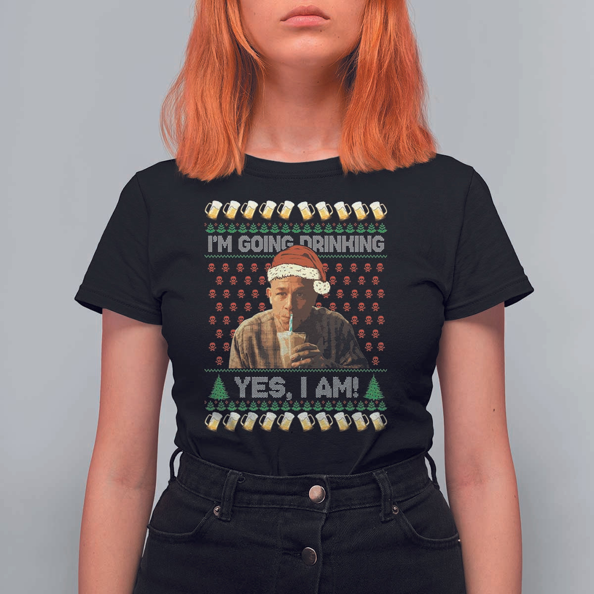 Funny Ed Gein Drinking Wine T Shirt For Women Im Going Drinking Yes I Am Christmas Meme - Wonder Print Shop