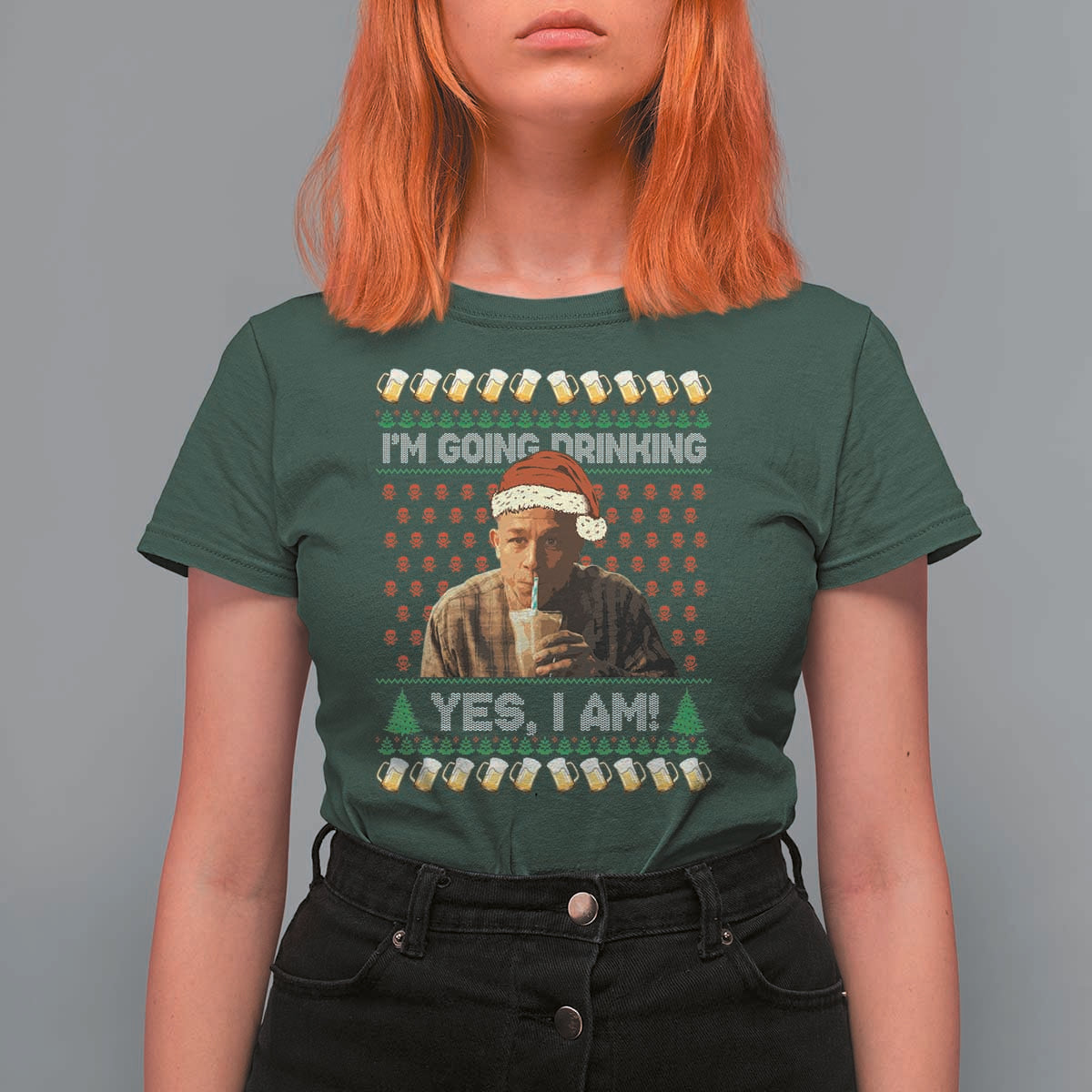 Funny Ed Gein Drinking Wine T Shirt For Women Im Going Drinking Yes I Am Christmas Meme - Wonder Print Shop