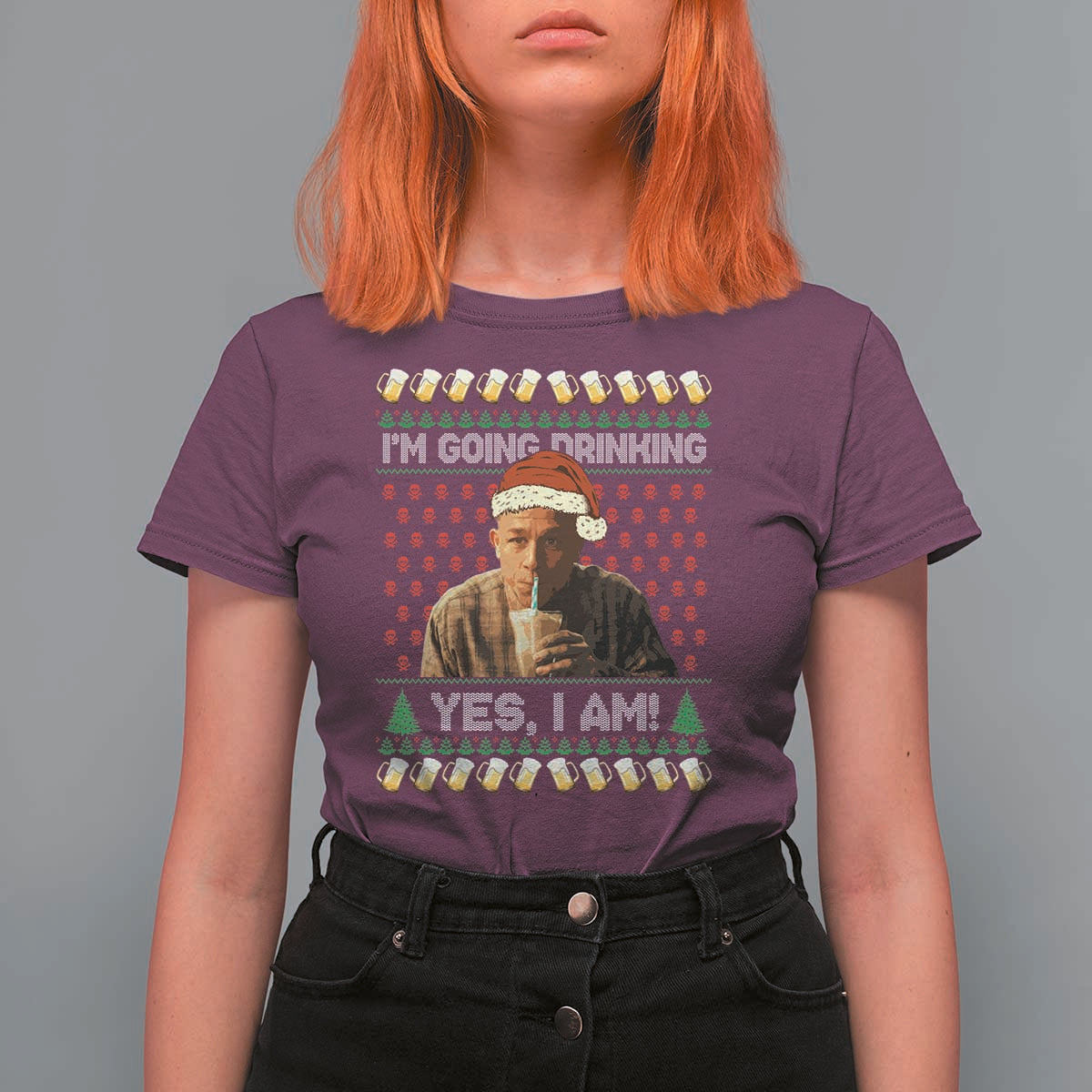 Funny Ed Gein Drinking Wine T Shirt For Women Im Going Drinking Yes I Am Christmas Meme - Wonder Print Shop