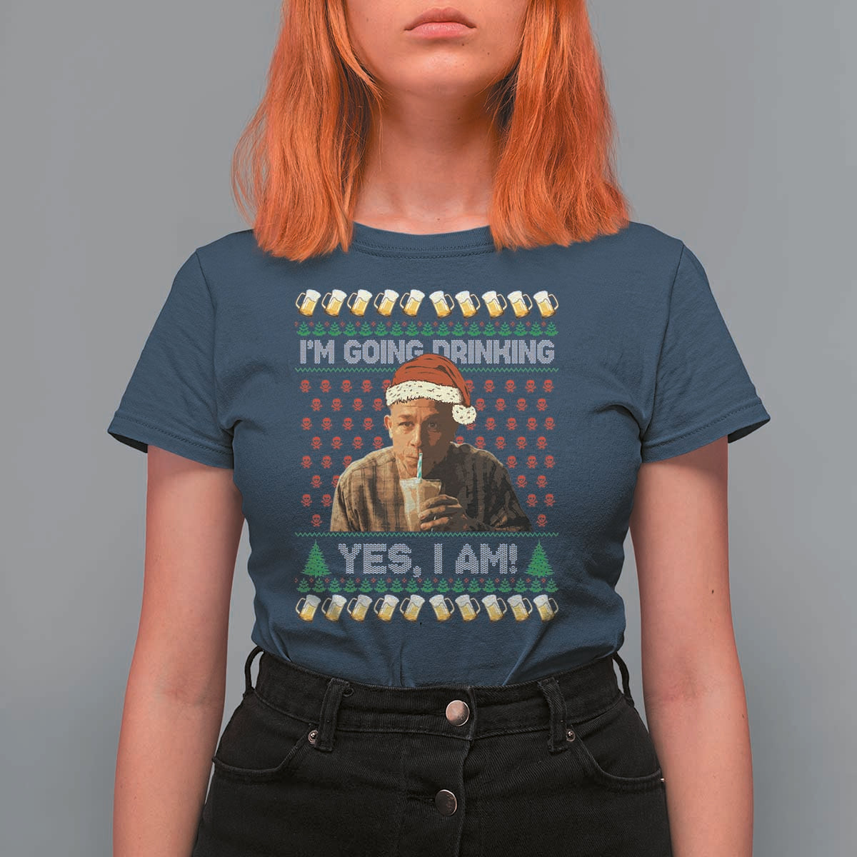 Funny Ed Gein Drinking Wine T Shirt For Women Im Going Drinking Yes I Am Christmas Meme - Wonder Print Shop