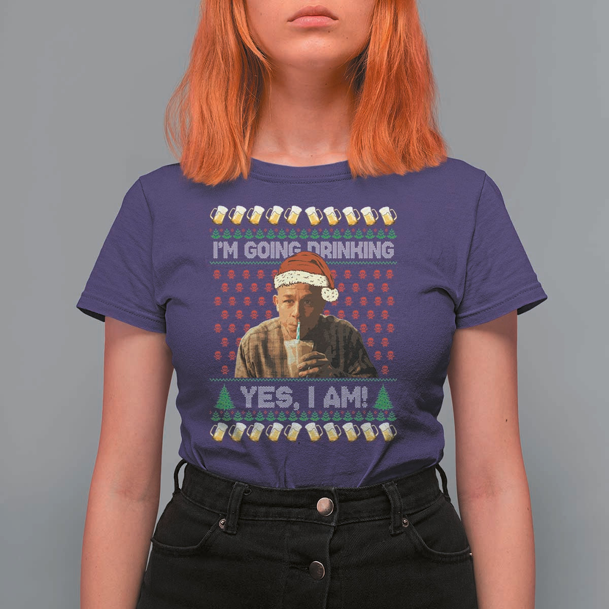 Funny Ed Gein Drinking Wine T Shirt For Women Im Going Drinking Yes I Am Christmas Meme - Wonder Print Shop