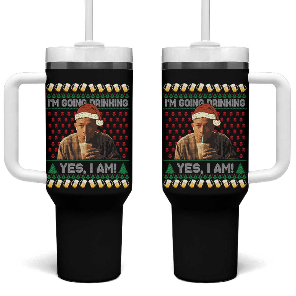 Funny Ed Gein Drinking Wine Tumbler With Handle Im Going Drinking Yes I Am Christmas Meme - Wonder Print Shop
