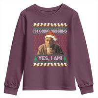 Funny Ed Gein Drinking Wine Youth Sweatshirt Im Going Drinking Yes I Am Christmas Meme - Wonder Print Shop
