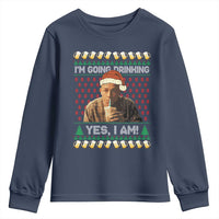 Funny Ed Gein Drinking Wine Youth Sweatshirt Im Going Drinking Yes I Am Christmas Meme - Wonder Print Shop