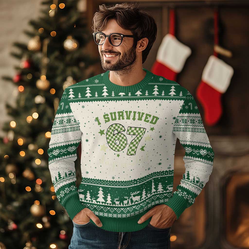 I Survived 67 Days of School Ugly Christmas Sweater Funny Six Seven Meme Students Teacher Celebration - Wonder Print Shop