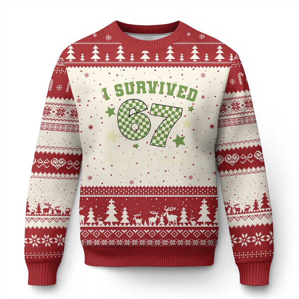 I Survived 67 Days of School Ugly Christmas Sweater Funny Six Seven Meme Students Teacher Celebration - Wonder Print Shop
