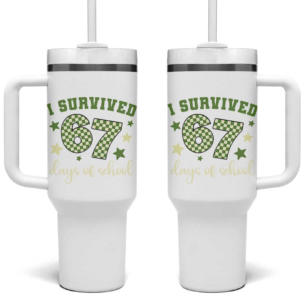 I Survived 67 Days of School Tumbler With Handle Funny Six Seven Meme Students Teacher Celebration - Wonder Print Shop