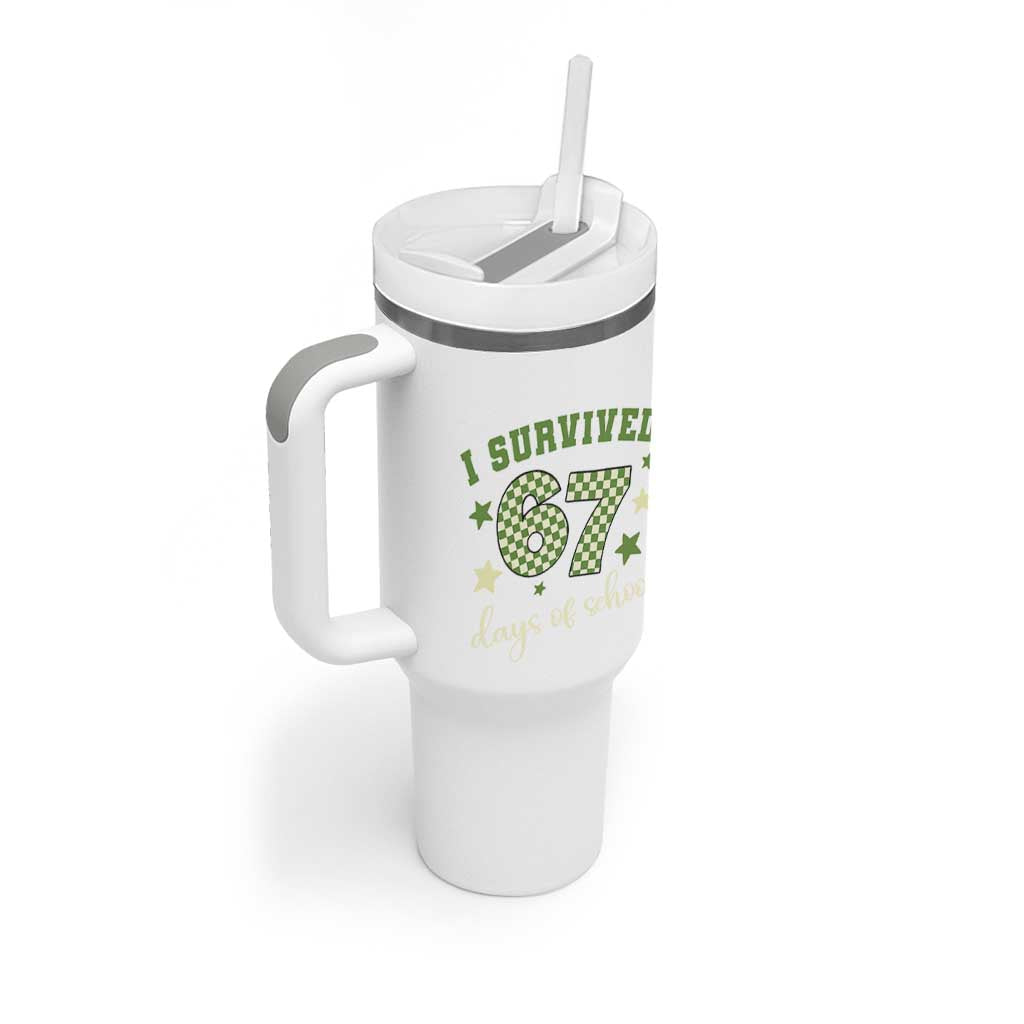 I Survived 67 Days of School Tumbler With Handle Funny Six Seven Meme Students Teacher Celebration - Wonder Print Shop