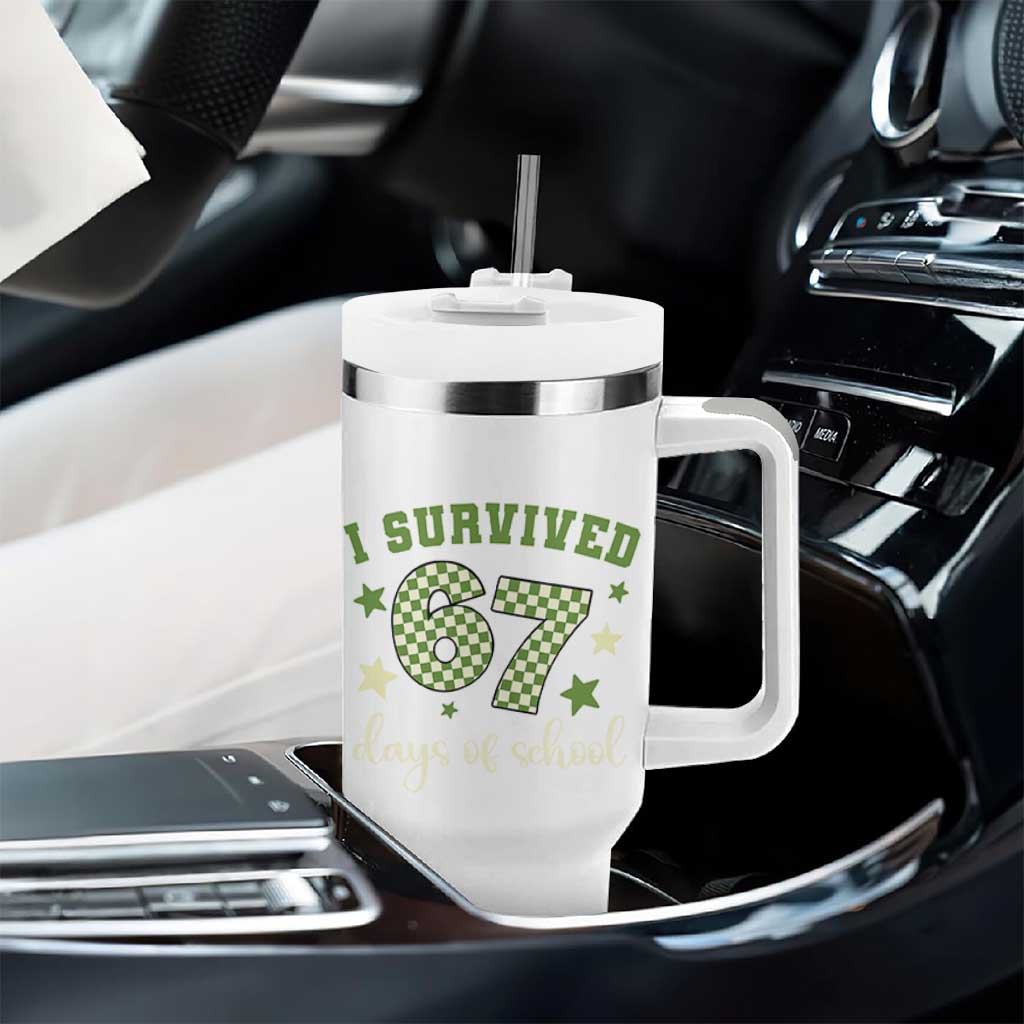 I Survived 67 Days of School Tumbler With Handle Funny Six Seven Meme Students Teacher Celebration - Wonder Print Shop