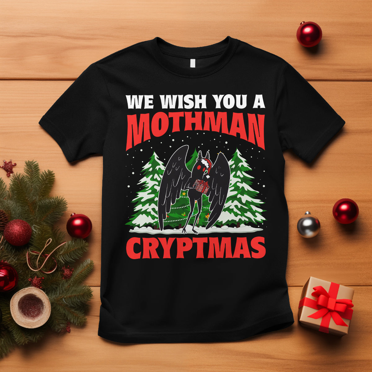 Mothman Christmas T Shirt We Wish You A Mothman Cryptmas Cryptid Cryptidcore - Wonder Print Shop