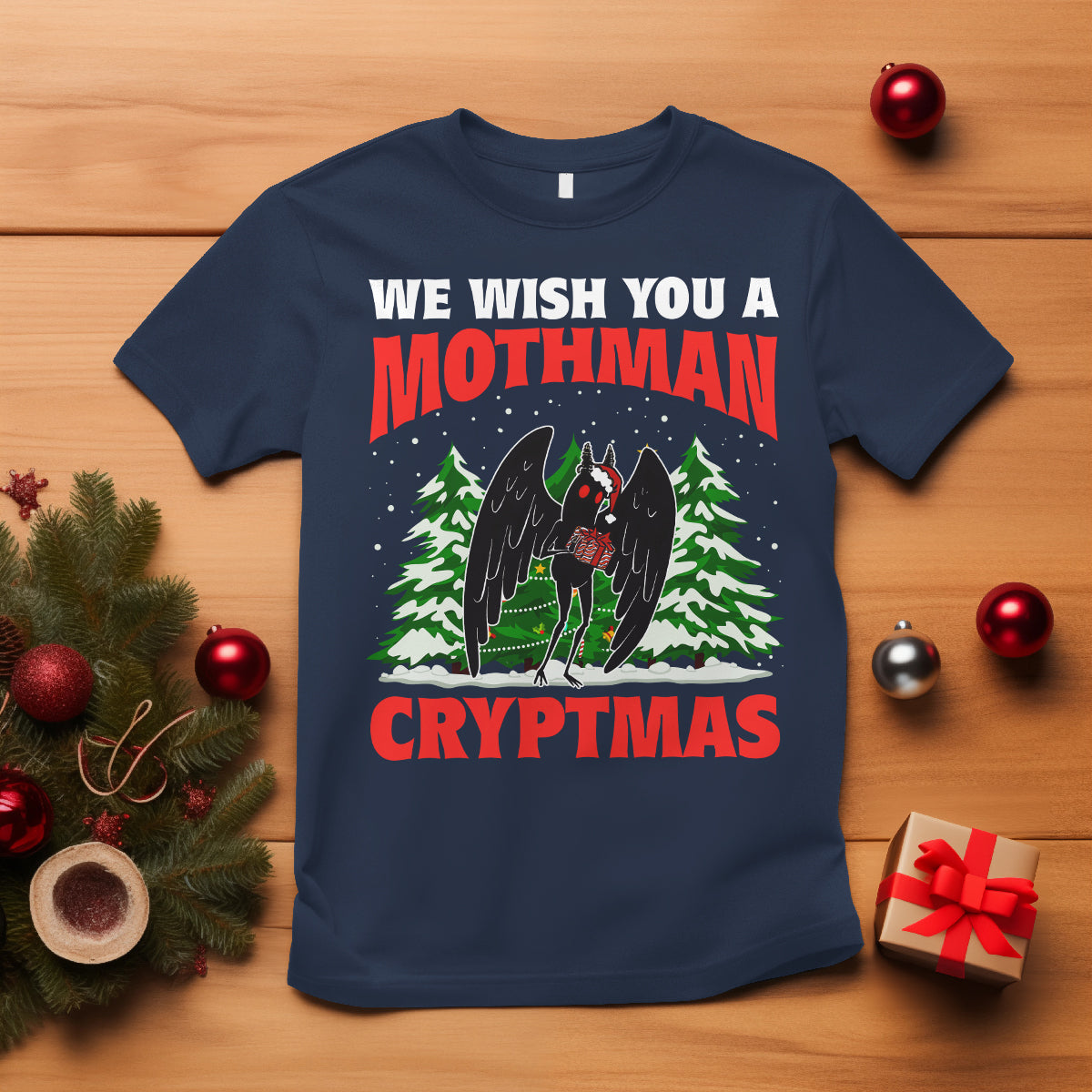 Mothman Christmas T Shirt We Wish You A Mothman Cryptmas Cryptid Cryptidcore - Wonder Print Shop