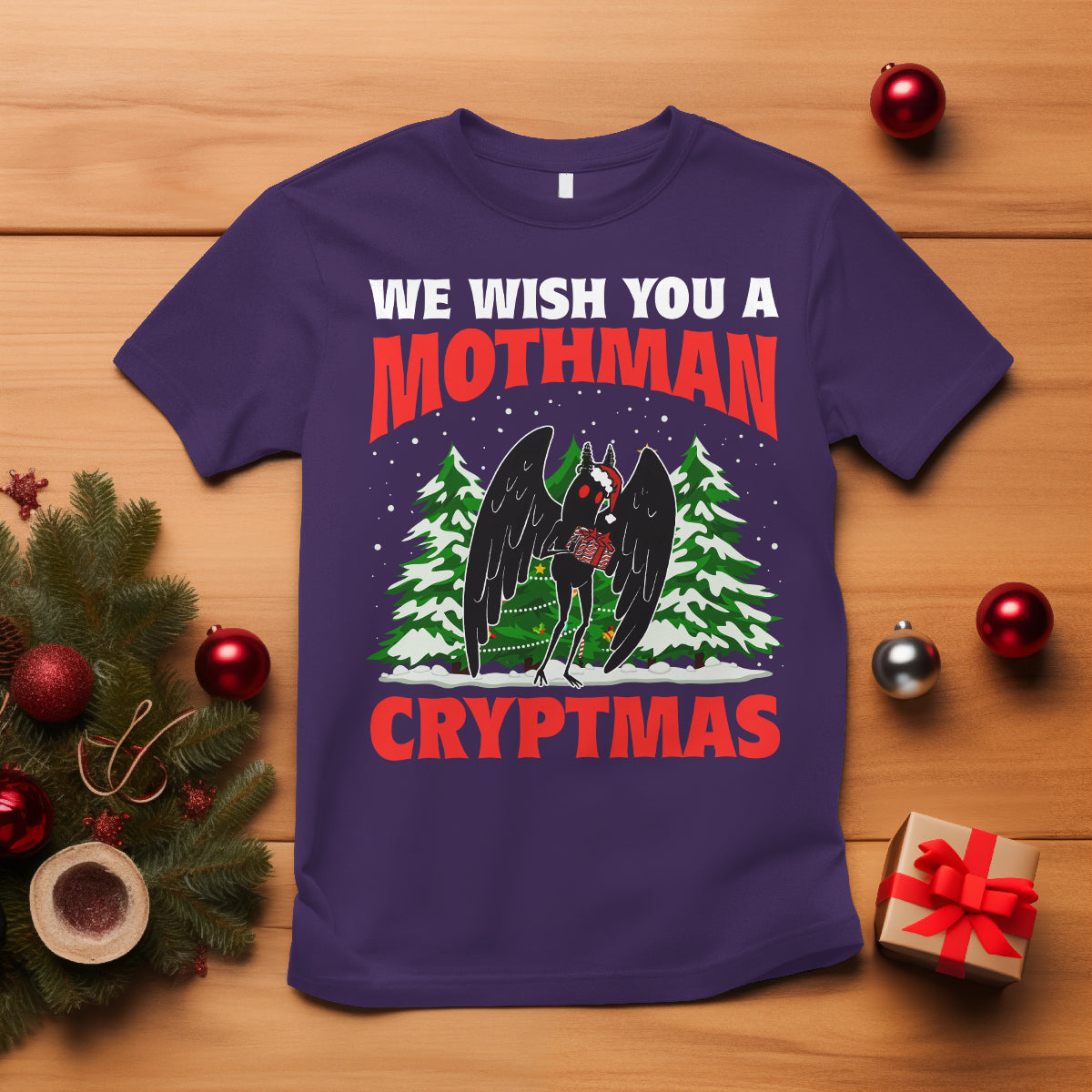 Mothman Christmas T Shirt We Wish You A Mothman Cryptmas Cryptid Cryptidcore - Wonder Print Shop