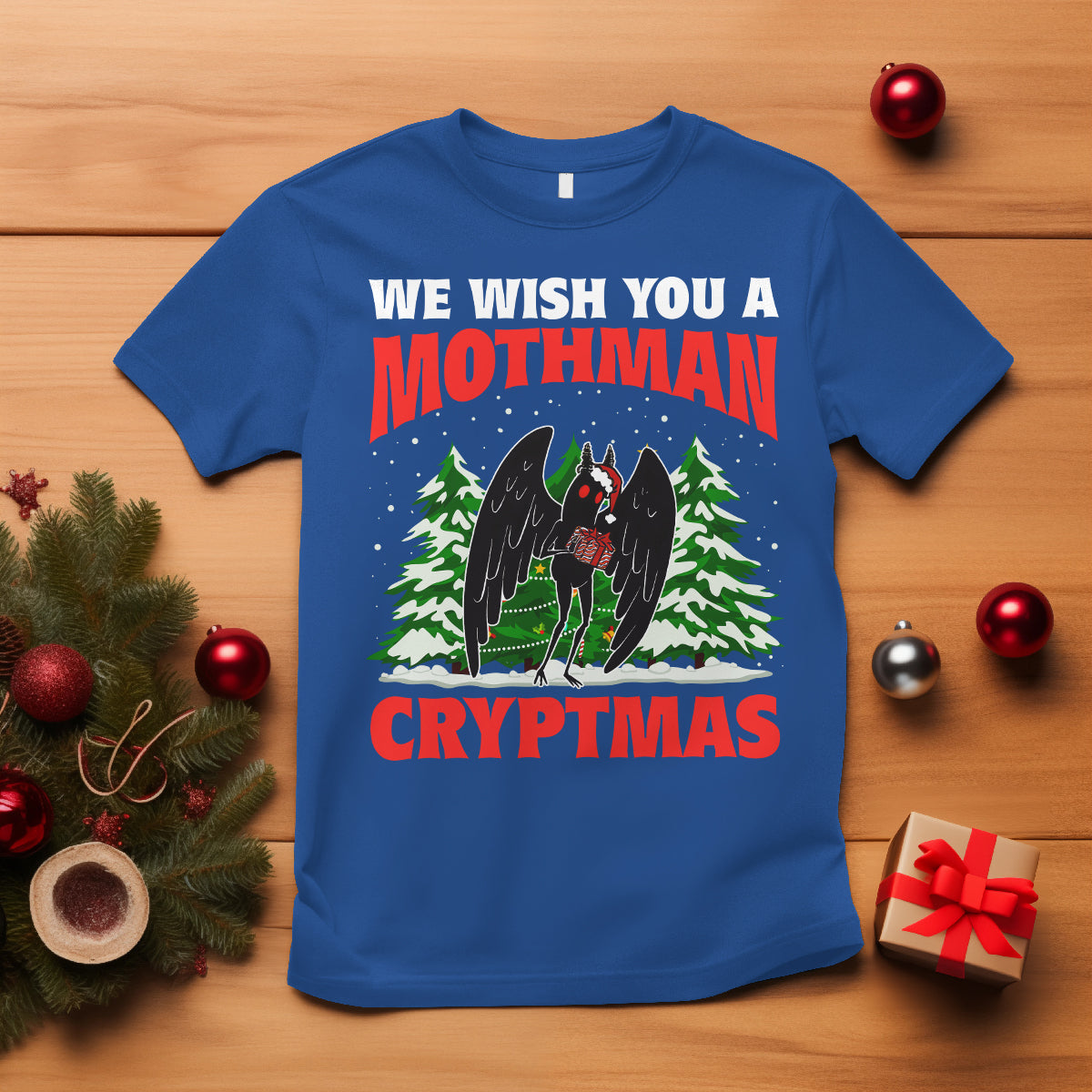 Mothman Christmas T Shirt We Wish You A Mothman Cryptmas Cryptid Cryptidcore - Wonder Print Shop