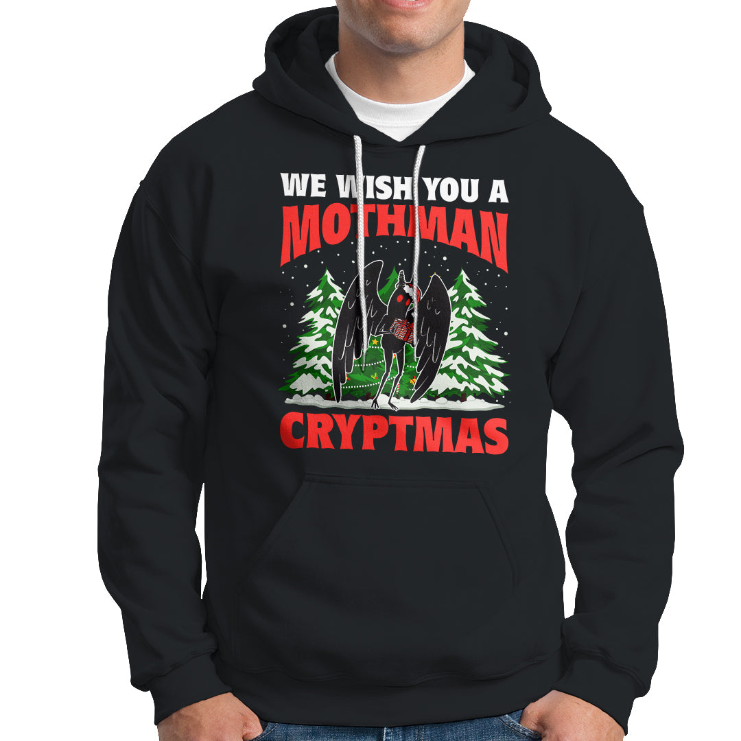Mothman Christmas Hoodie We Wish You A Mothman Cryptmas Cryptid Cryptidcore - Wonder Print Shop