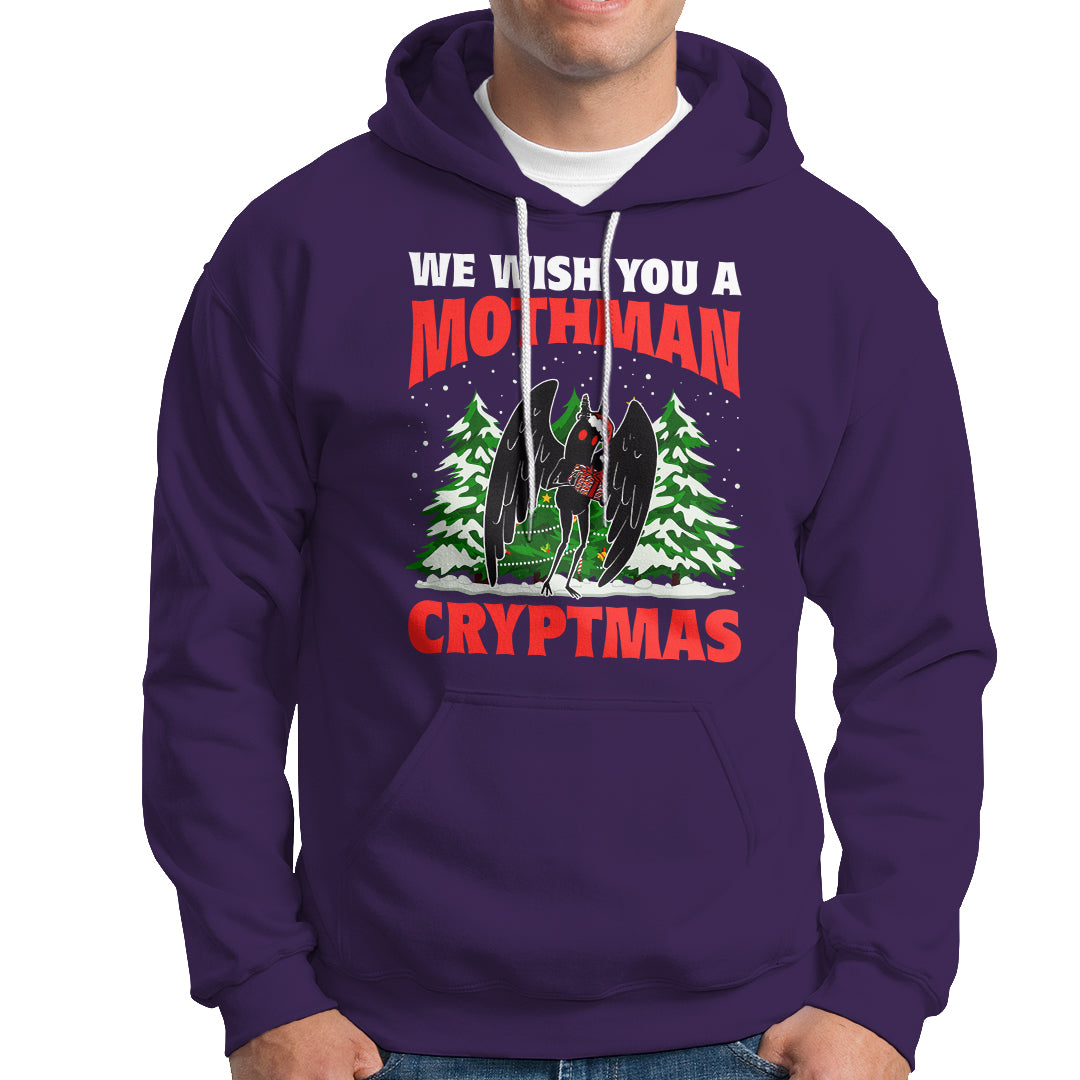 Mothman Christmas Hoodie We Wish You A Mothman Cryptmas Cryptid Cryptidcore - Wonder Print Shop