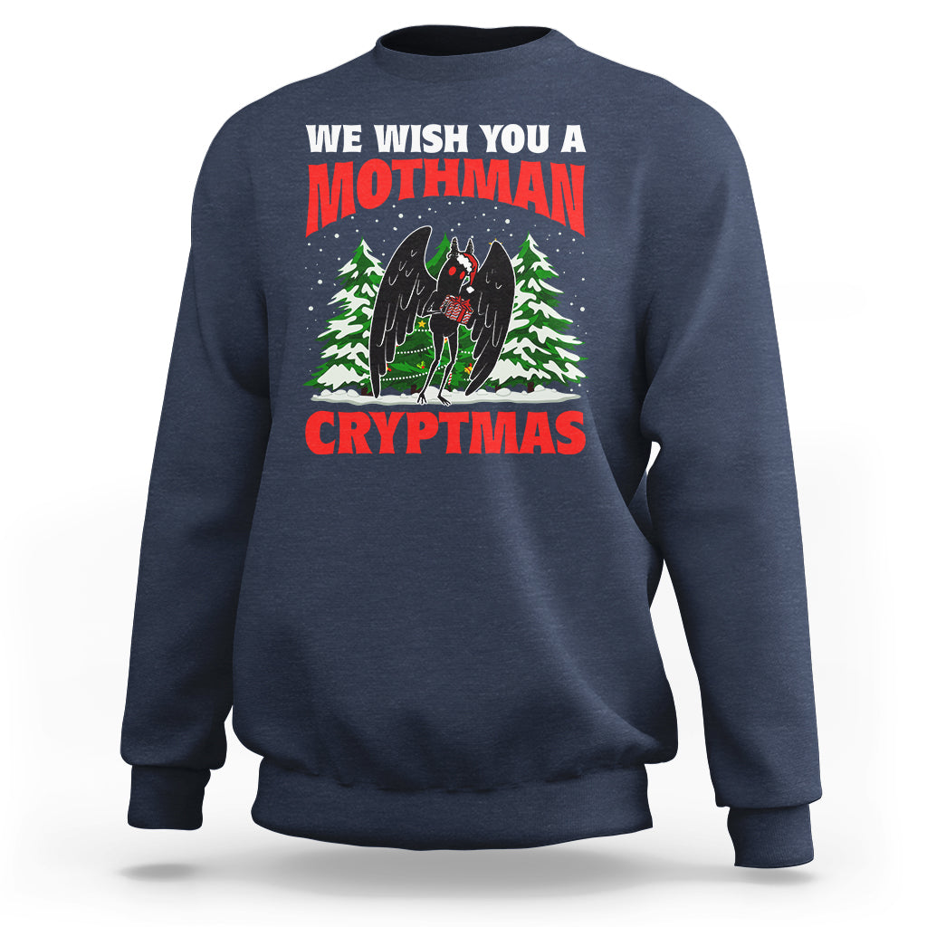 Mothman Christmas Sweatshirt We Wish You A Mothman Cryptmas Cryptid Cryptidcore - Wonder Print Shop