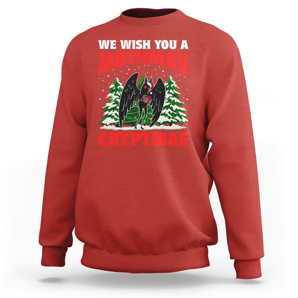 Mothman Christmas Sweatshirt We Wish You A Mothman Cryptmas Cryptid Cryptidcore - Wonder Print Shop