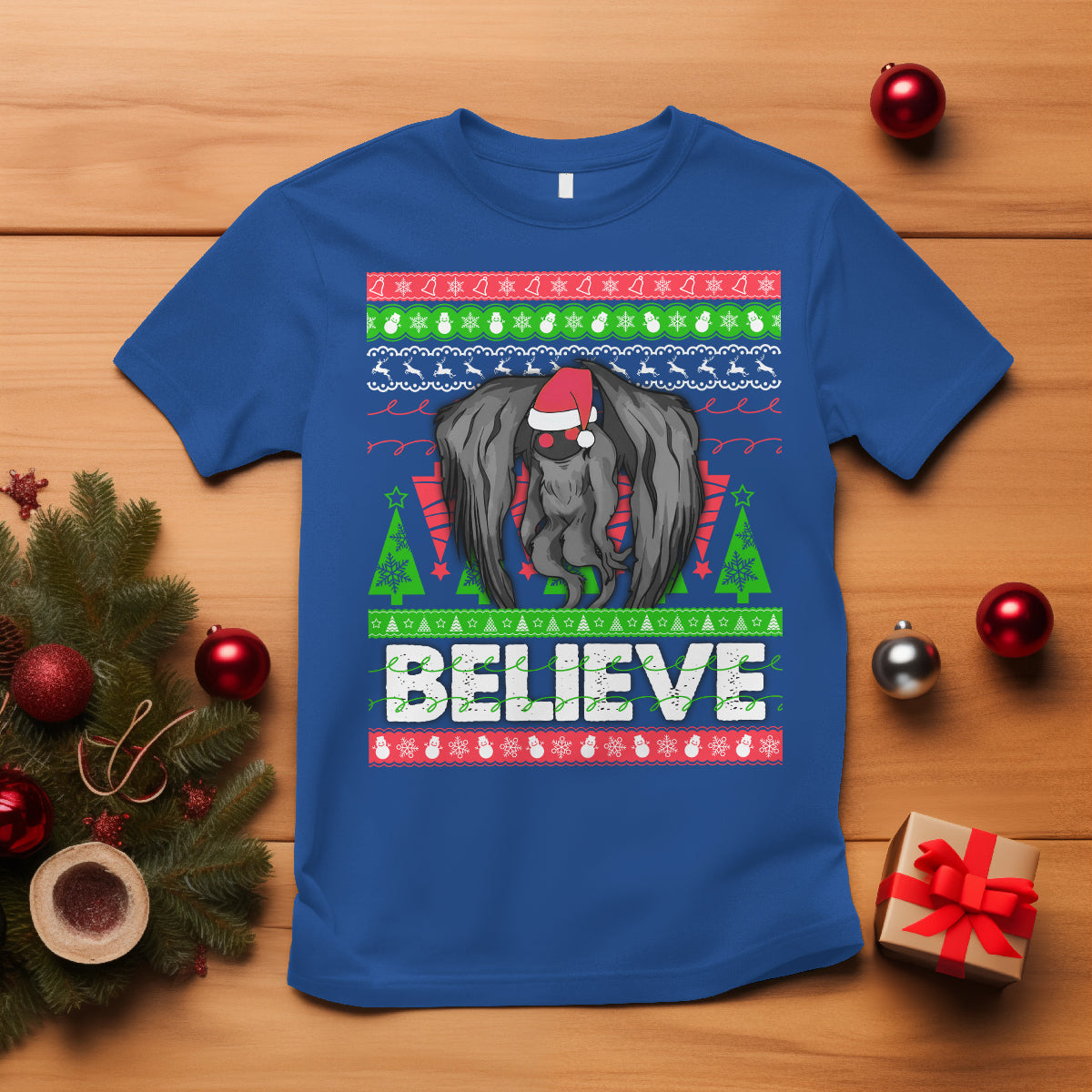 Mothman Christmas T Shirt Believe Cryptmas Cryptid Monster Point Pleasant - Wonder Print Shop