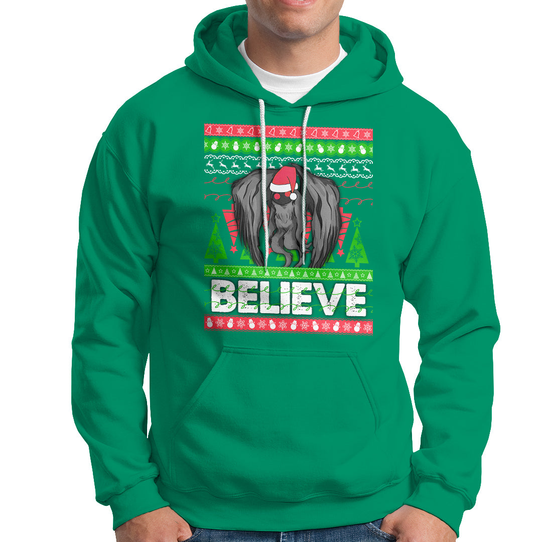 Mothman Christmas Hoodie Believe Cryptmas Cryptid Monster Point Pleasant - Wonder Print Shop
