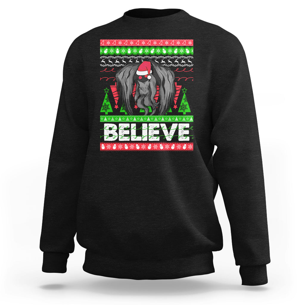Mothman Christmas Sweatshirt Believe Cryptmas Cryptid Monster Point Pleasant - Wonder Print Shop