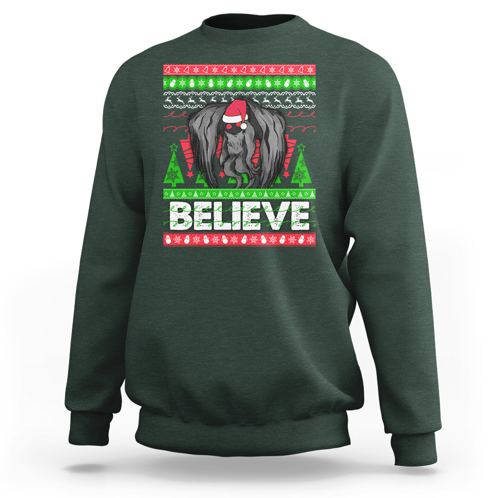 Mothman Christmas Sweatshirt Believe Cryptmas Cryptid Monster Point Pleasant - Wonder Print Shop