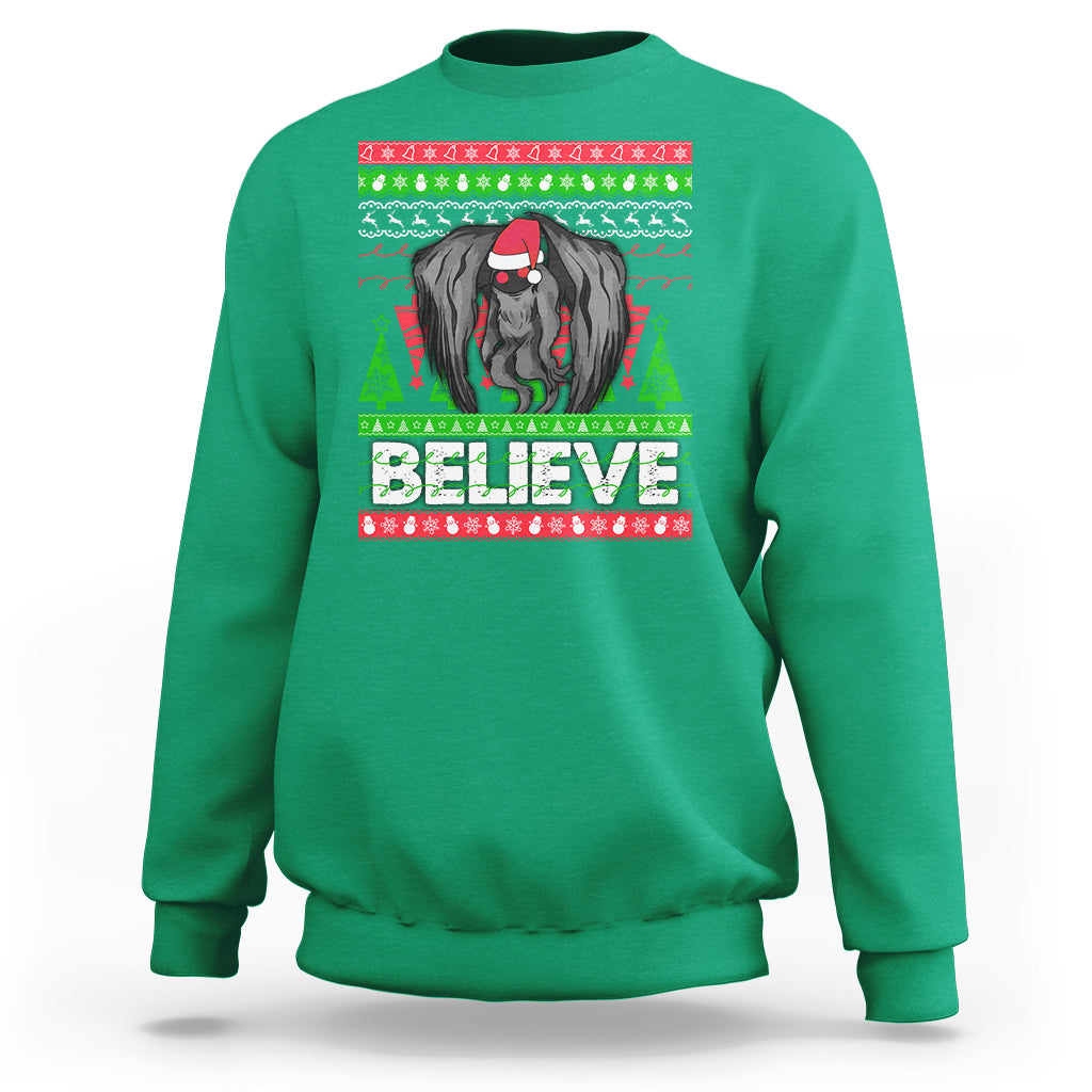 Mothman Christmas Sweatshirt Believe Cryptmas Cryptid Monster Point Pleasant - Wonder Print Shop