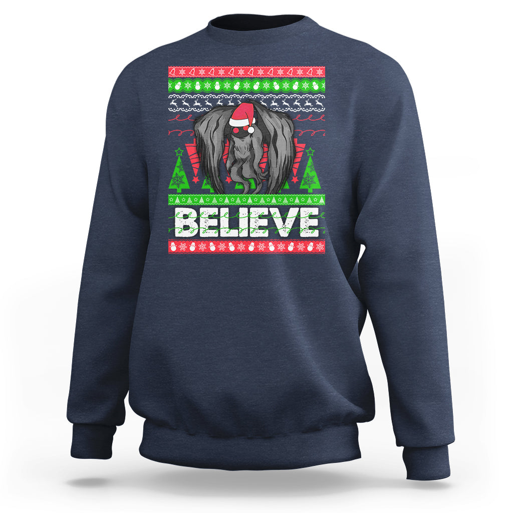 Mothman Christmas Sweatshirt Believe Cryptmas Cryptid Monster Point Pleasant - Wonder Print Shop