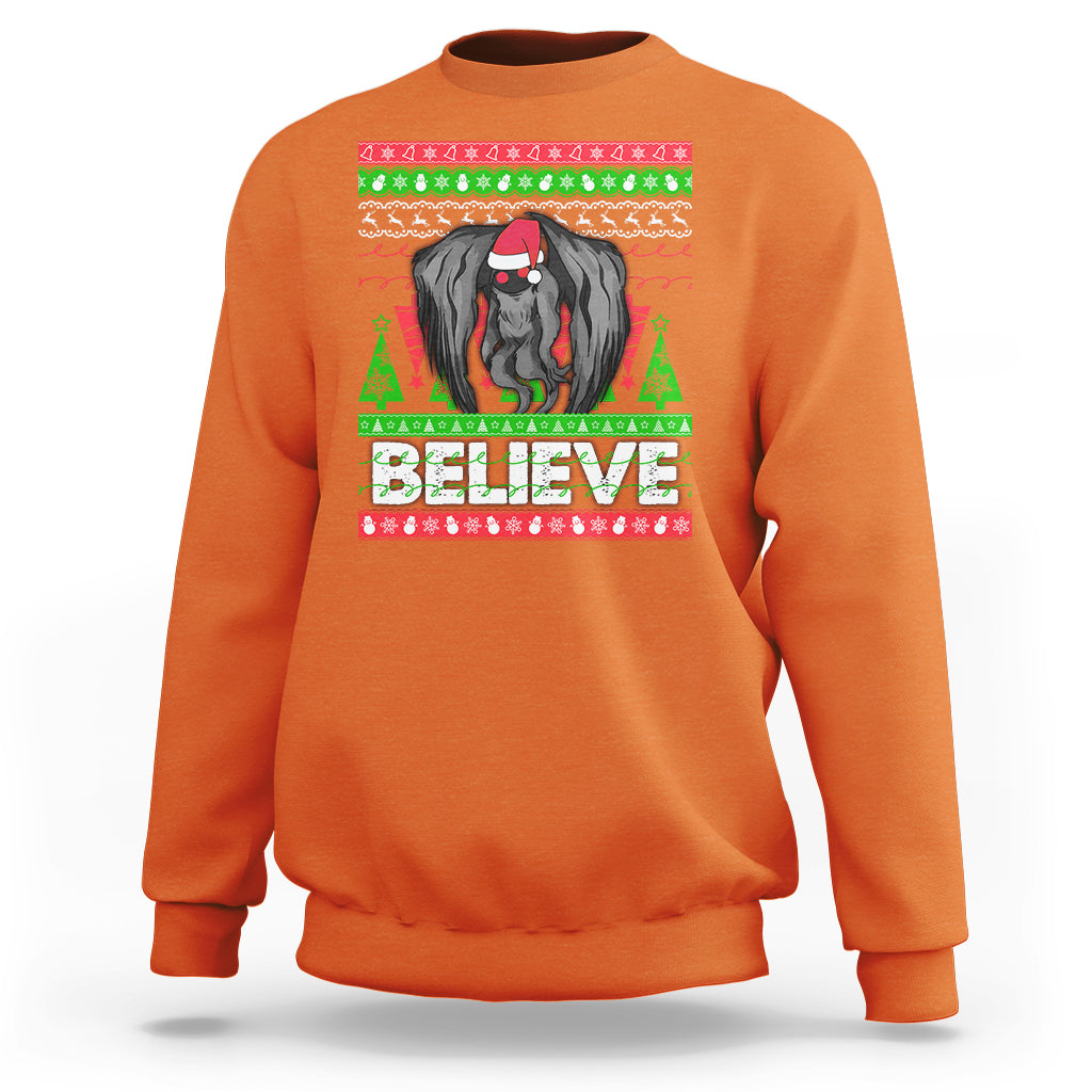Mothman Christmas Sweatshirt Believe Cryptmas Cryptid Monster Point Pleasant - Wonder Print Shop