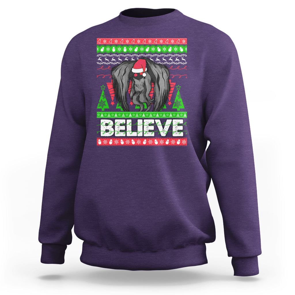 Mothman Christmas Sweatshirt Believe Cryptmas Cryptid Monster Point Pleasant - Wonder Print Shop