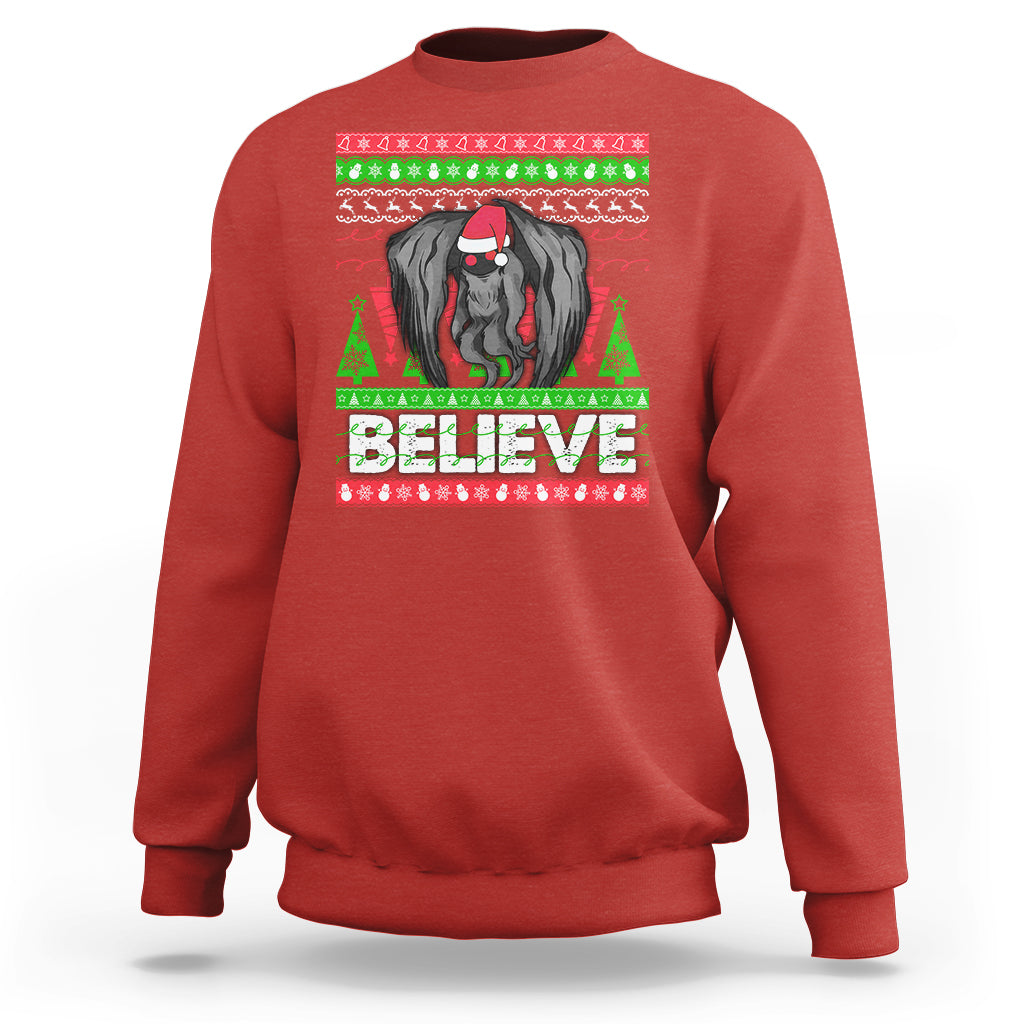 Mothman Christmas Sweatshirt Believe Cryptmas Cryptid Monster Point Pleasant - Wonder Print Shop