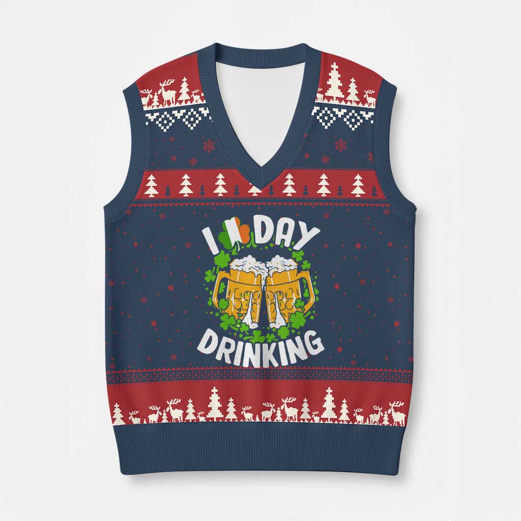 Funny St Patricks Day V-Neck Knit Sweater Vest I Love Day Drinking Beer Lover Drink Team - Wonder Print Shop