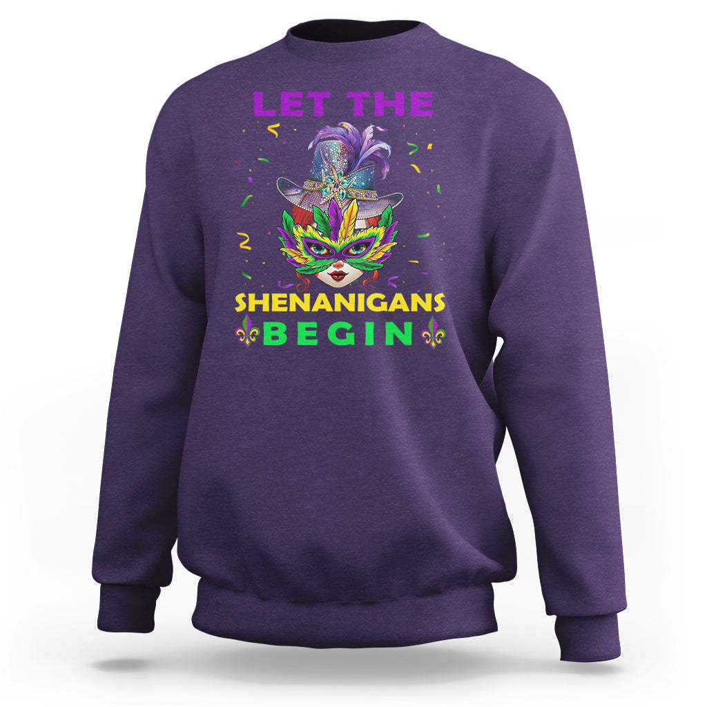 Funny Mardi Gras Sweatshirt Let The Shenanigans Begin - Wonder Print Shop