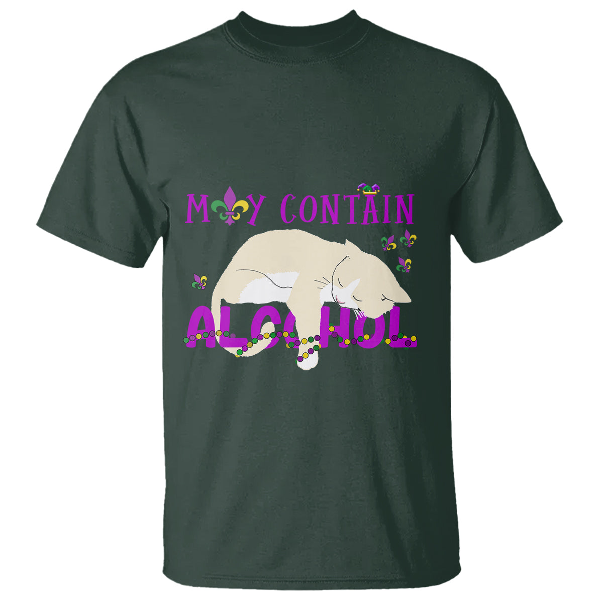 Funny Mardi Gras Drunk Cat T Shirt May Contain Alcohol Drinking Lover - Wonder Print Shop