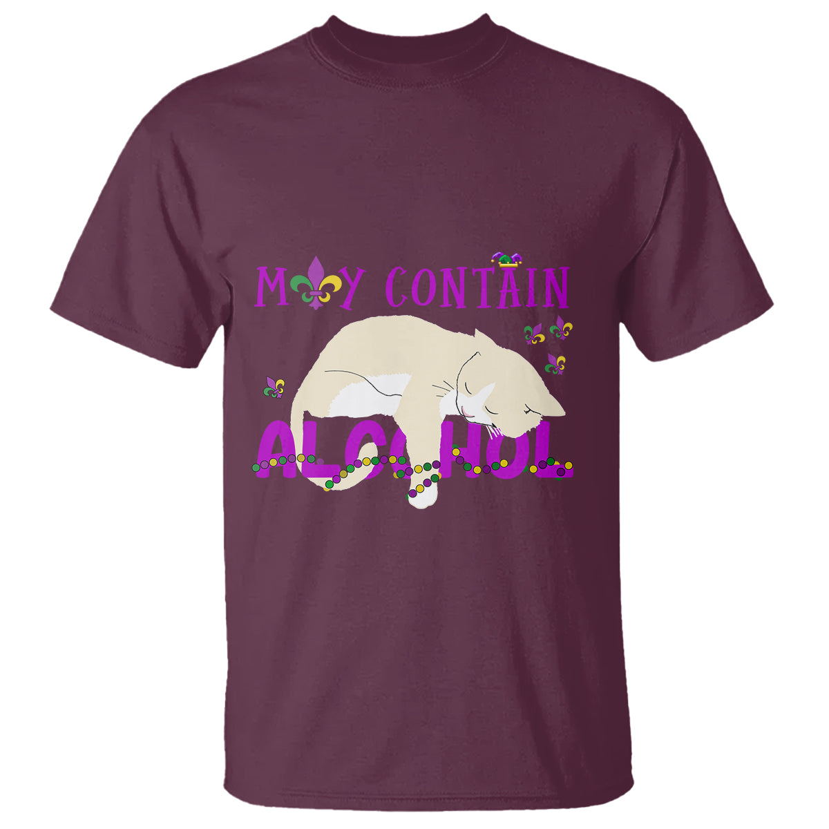 Funny Mardi Gras Drunk Cat T Shirt May Contain Alcohol Drinking Lover - Wonder Print Shop